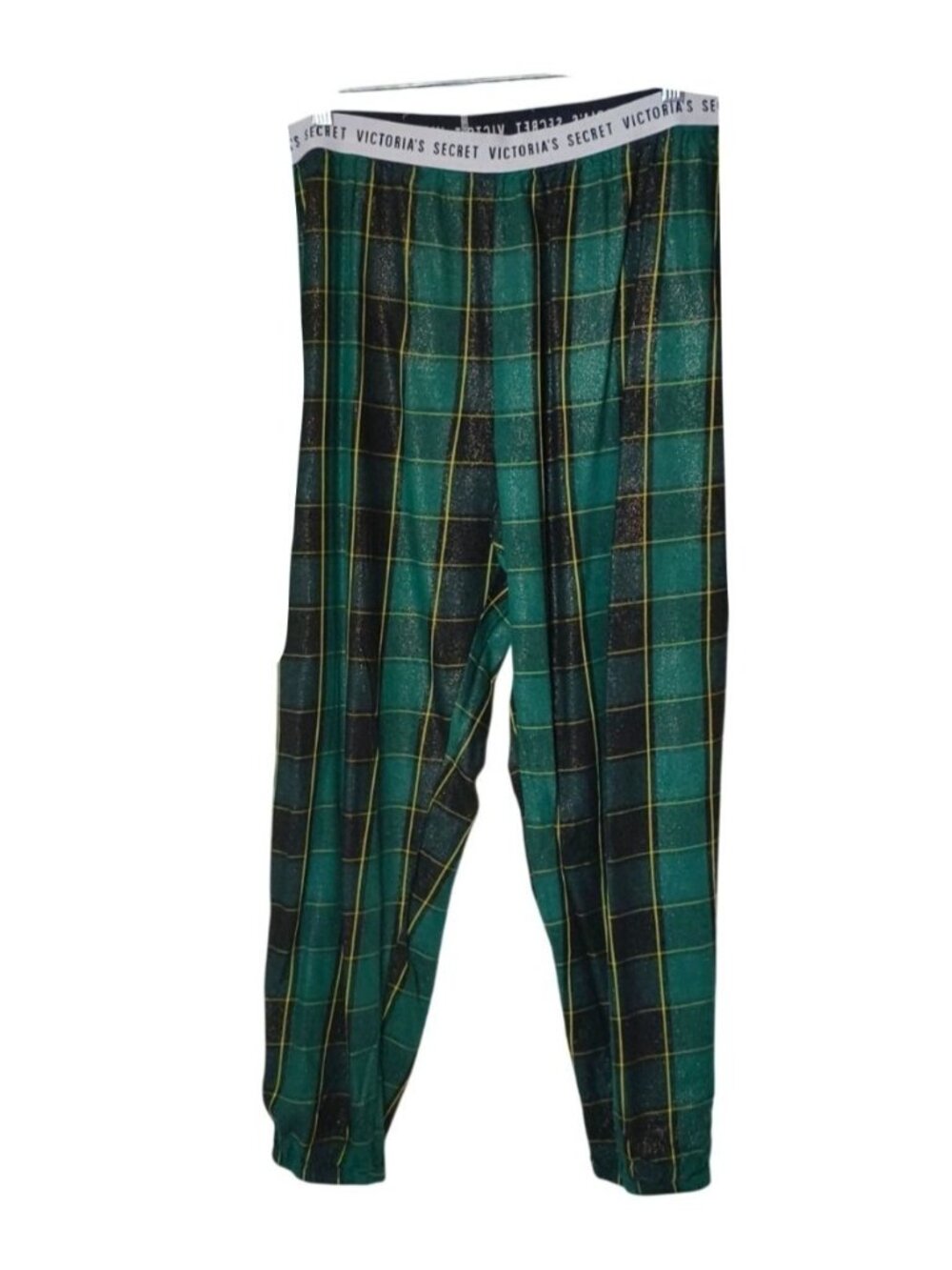 Vtg Victorias Secret XL Lounge Pants Kelly Green Gold Plaid PJ Bottoms Relax